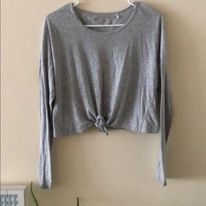 Me To We Grey Tied Cropped Long Sleeve